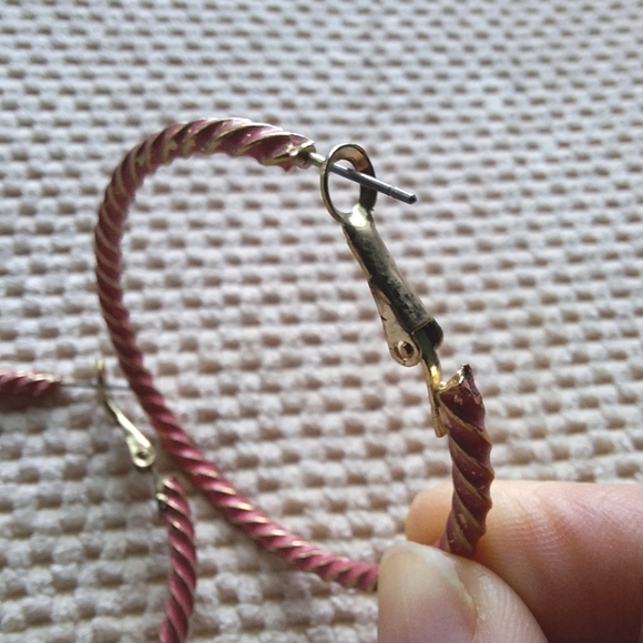 Y2K Pink and Gold Tone Twisted Medium Sized Barbie Hoops - Picture 5 of 7